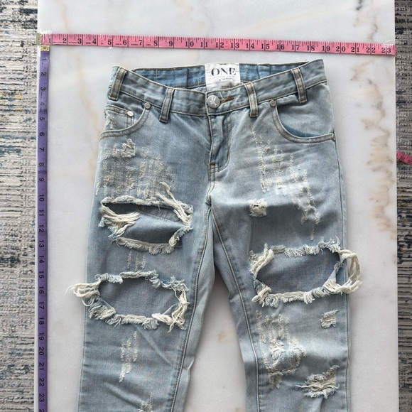 One Teaspoon Blue Skinny Distressed Jeans - Picture 2 of 6